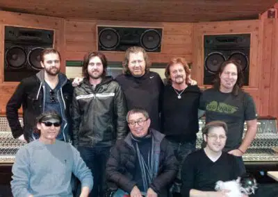 Kenny Patterson, Sean Rolie, Ron Wikso, Gregg Rolie, Kurt Griffey, Alan Haynes, Sticky Lopez, and Frenchie Smith - recording with Gregg Rolie at Sonic Ranch Recording Studio