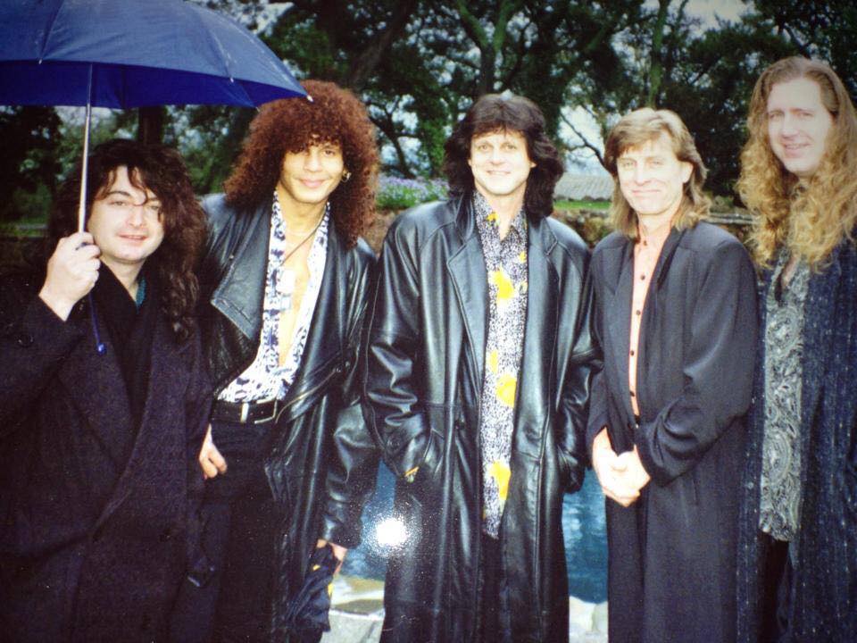 The Storm - On the way to the Bammy Awards - 1992 (L-R_ Kevin Chalfant, Josh Ramos, Gregg Rolie, Ross Valory Ron Wikso)
