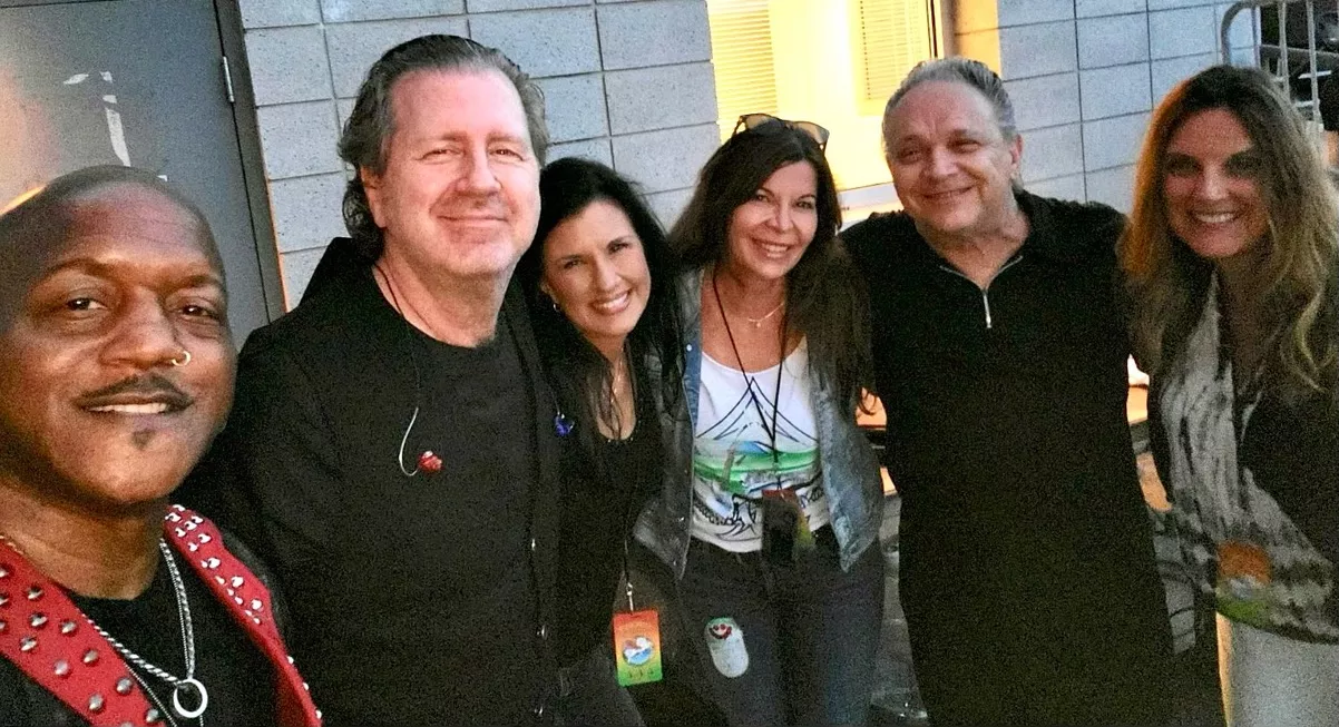 Celebrating Marcy's Birthday at Milwaukee Summerfest! - Left to Right - Joseph Wooten, Ron Wikso, Marcy Requist, Robin Vaughan, Jimmie Vaughan, and Stephanie Wooten